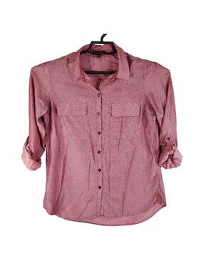 Womens Express Red & White Polka Dot Button-Up Shirt Roll Tab Sleeve Size M